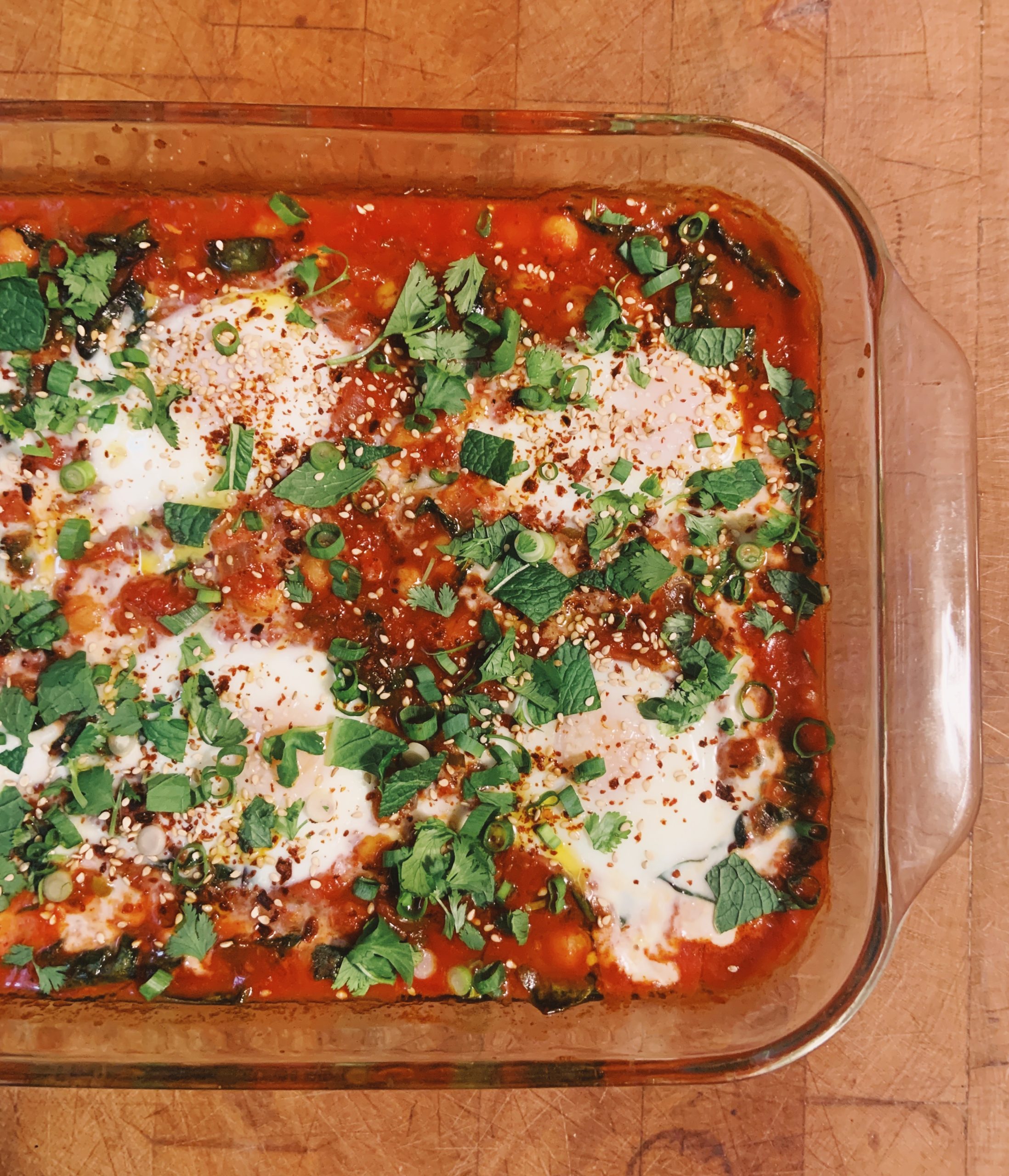 Swiss Chard Shakshuka with Pullet Eggs. Recipe by Michael Joyce with Taproot Farm, PA. 