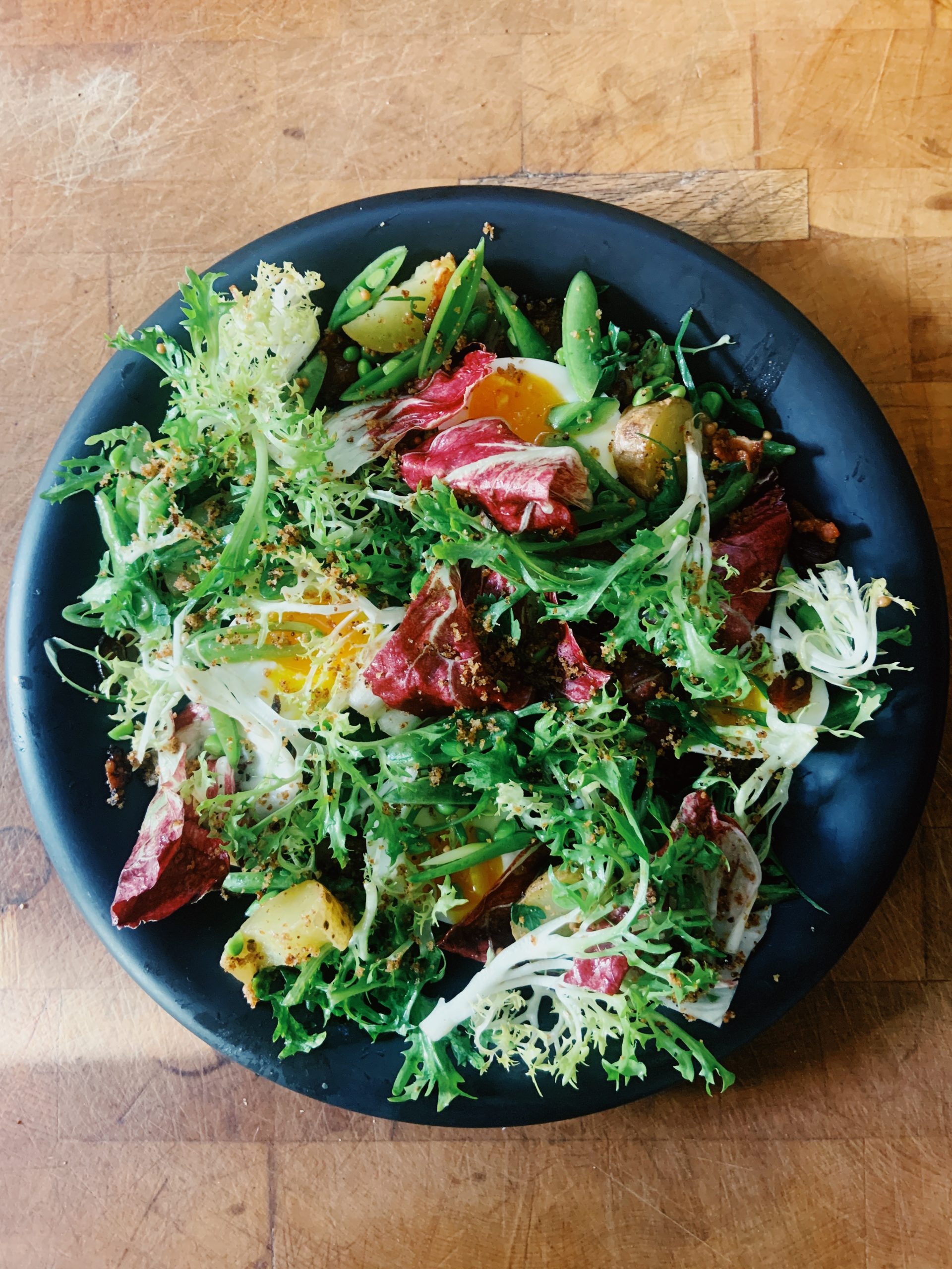 Sugar Snap Pea and Chicory Salad. Recipe by Michael Joyce with Taproot Farm, PA.