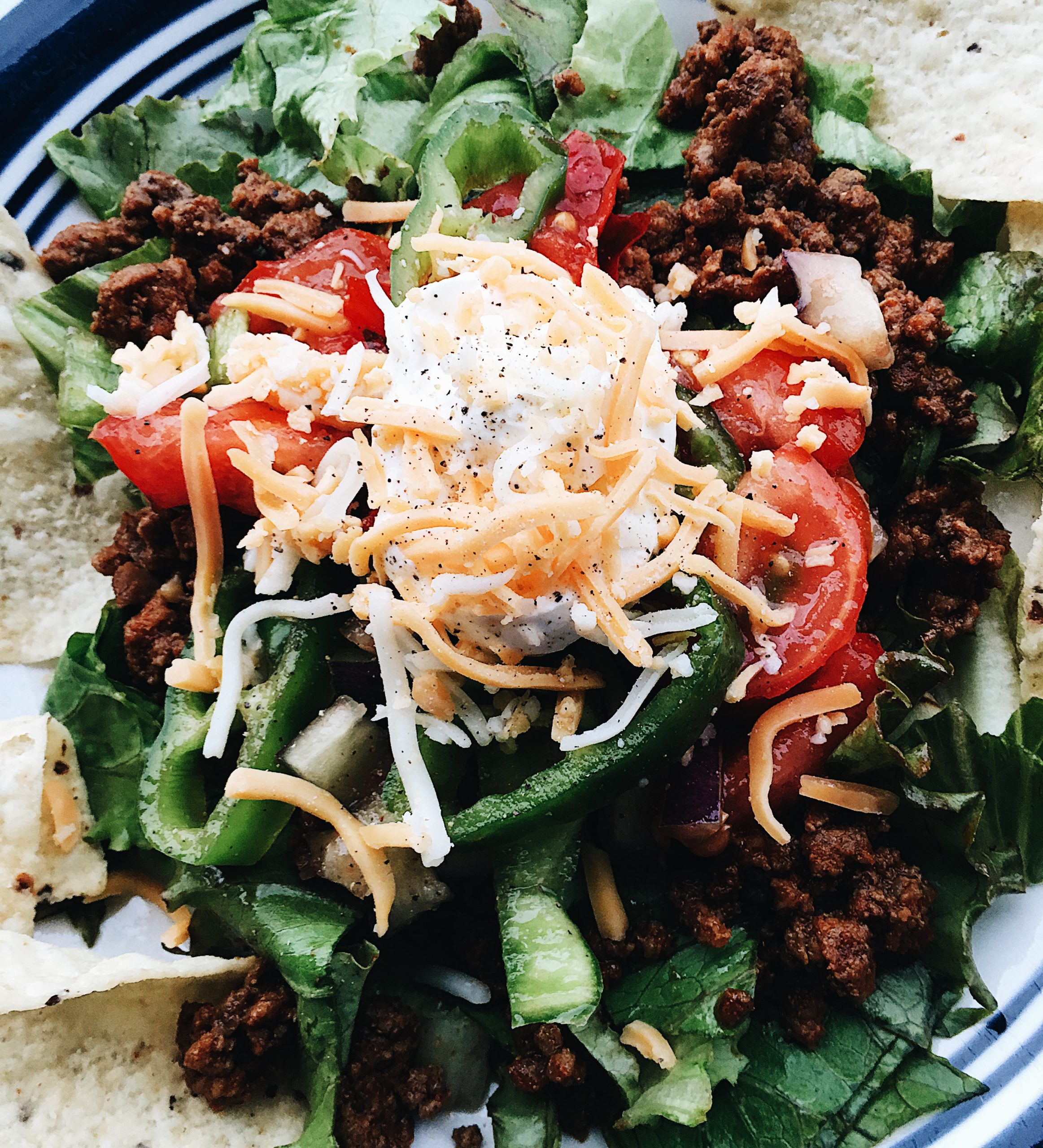 Simple Summer Taco Salad. Recipe by Alysha Melnyk with Taproot Farm, PA.